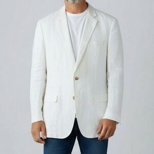 Apollo King Blazer Men 48R White Linen Sport Coat Vacation Cruise Travel Party